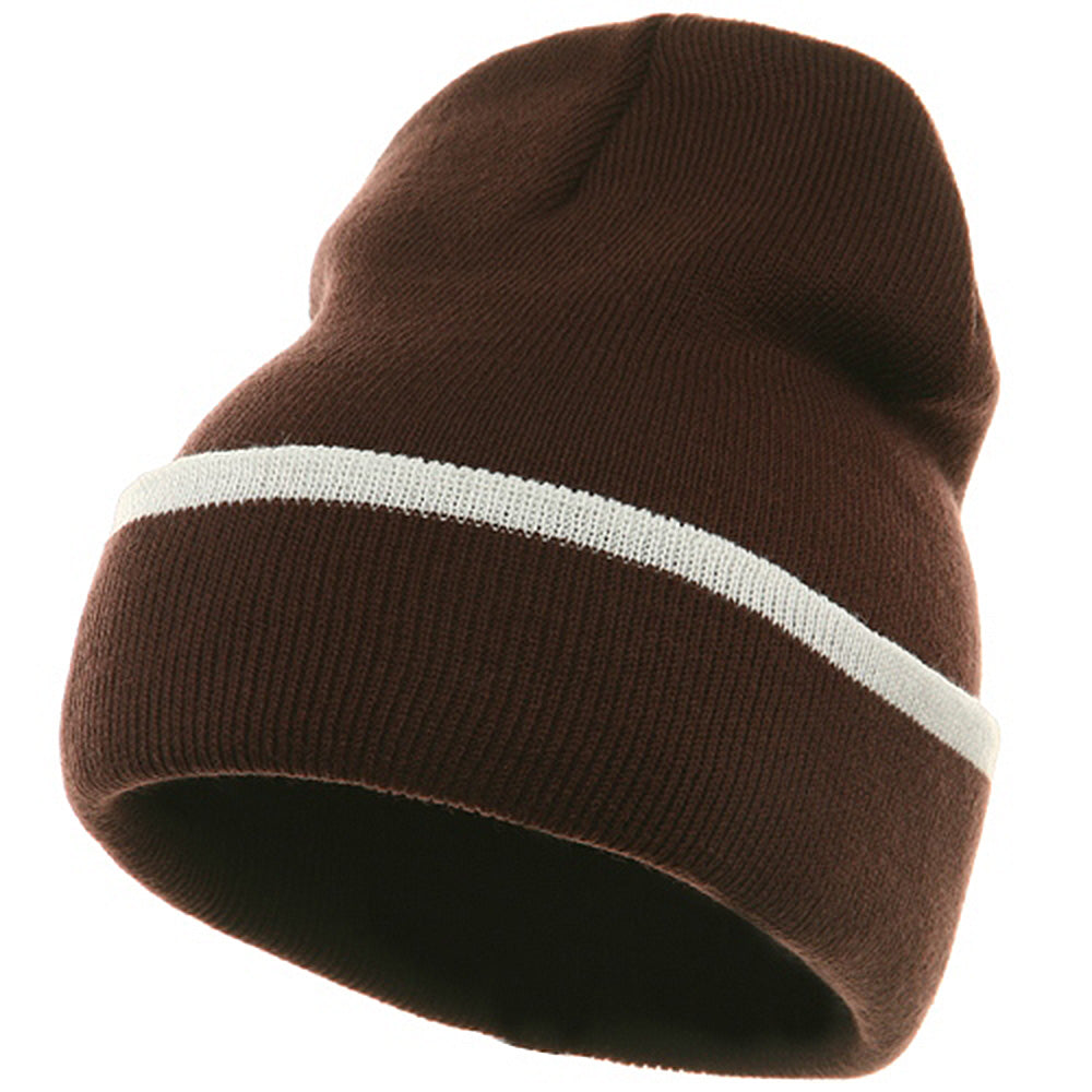 Color Trim Long Beanie - Brown White OSFM