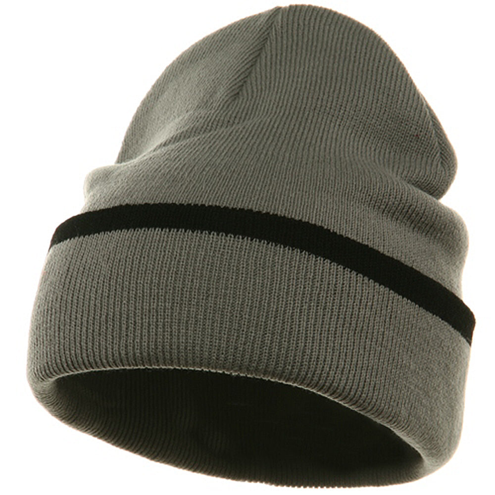 Color Trim Long Beanie - Grey Black OSFM