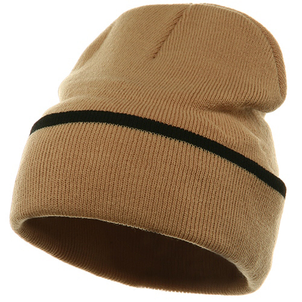 Color Trim Long Beanie - Khaki Black OSFM