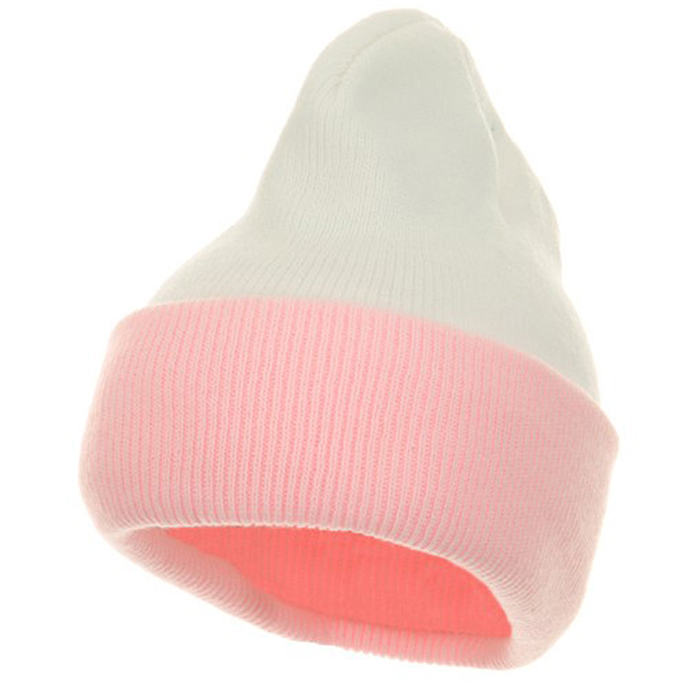 Two Tone Cuff Beanie USA - White Pink OSFM