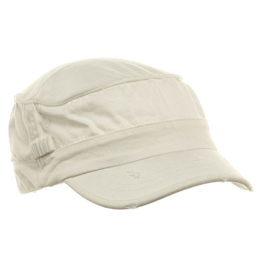 Washed Cotton Fitted Army Cap - White S-M