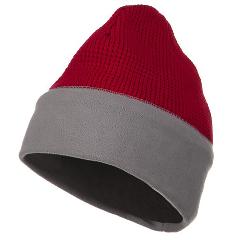 Knit Fleece Combo Beanie - Red Grey OSFM