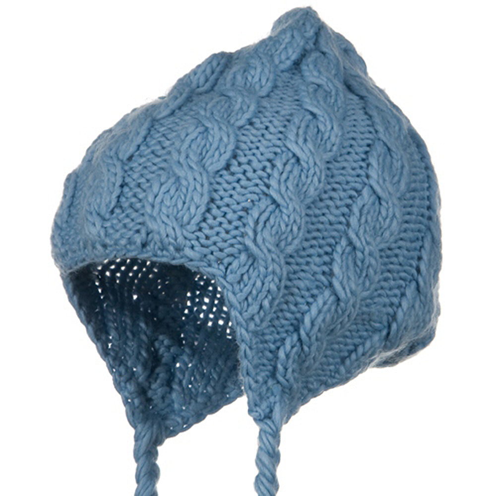 Cable Knit Peruvian Ski Beanie - Blue OSFM