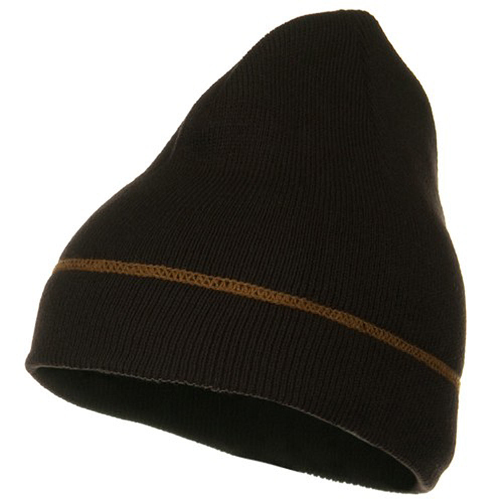 Contrast Stitched Solid Beanie - Brown OSFM
