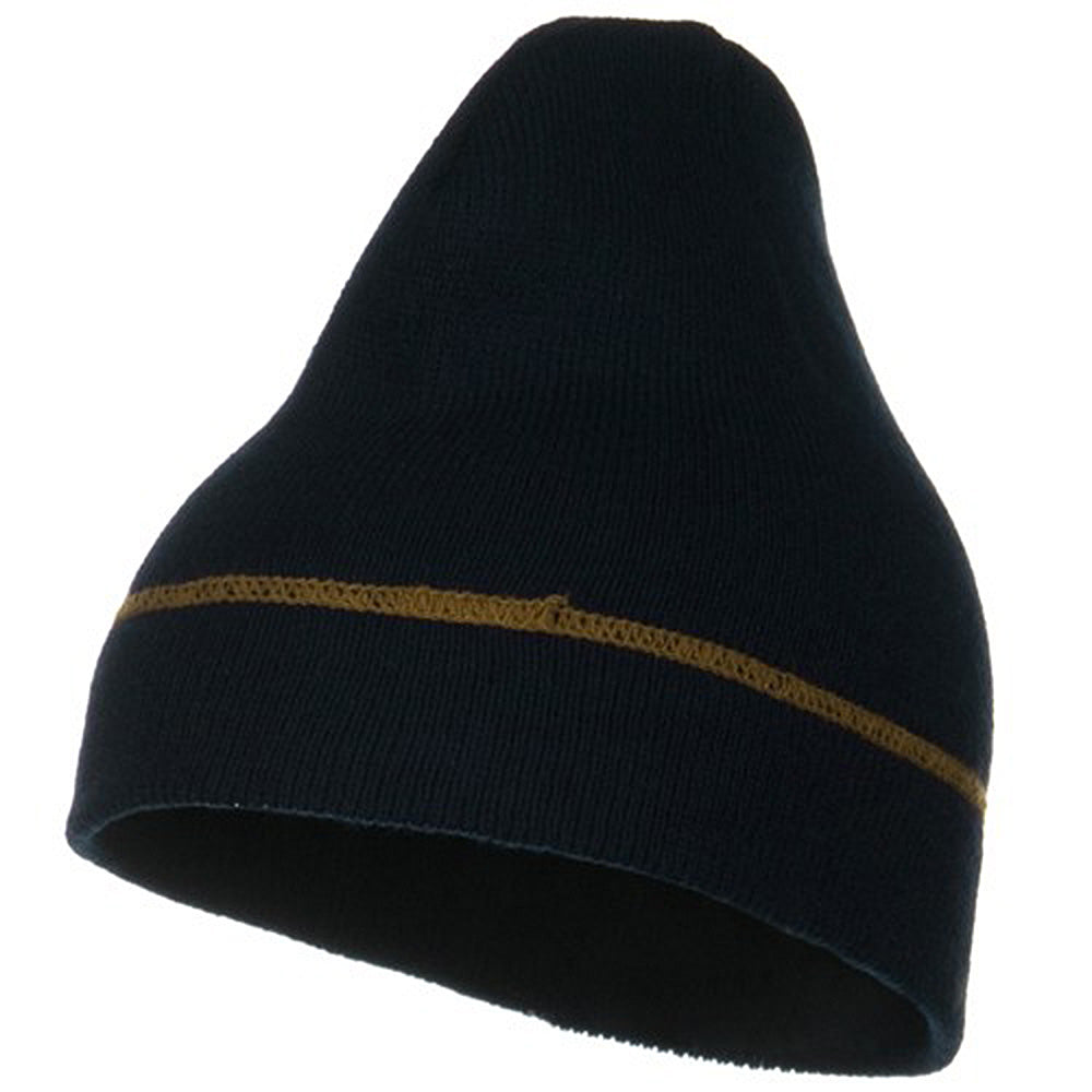 Contrast Stitched Solid Beanie - Navy OSFM
