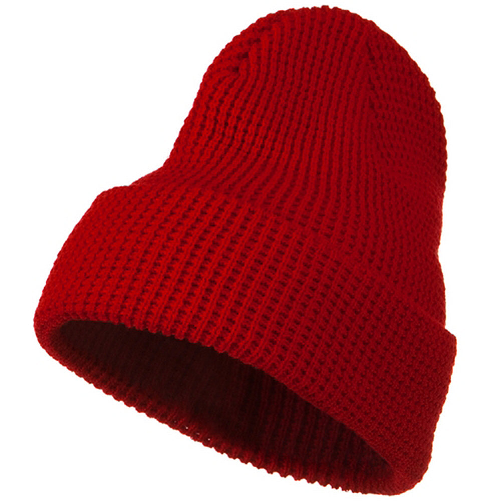 Big Stretch Waffle Stitch Cuff Beanie - Red XL-3XL