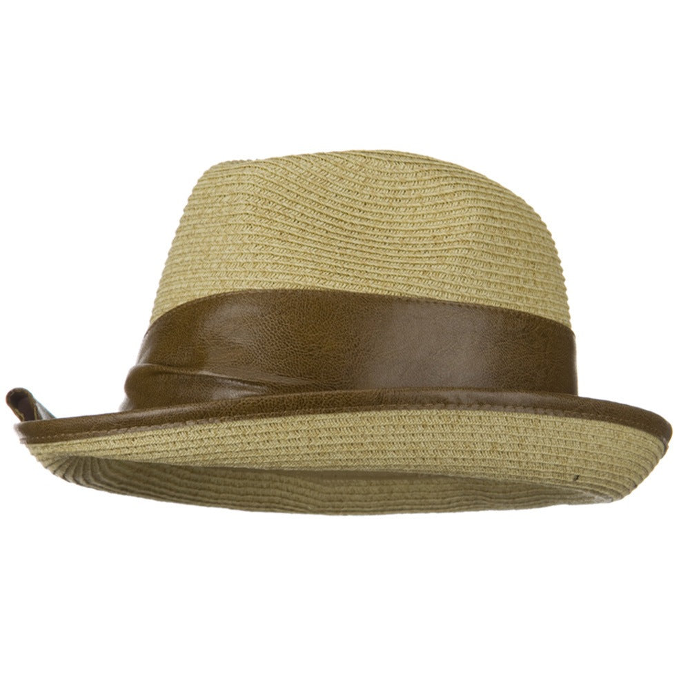 UPF 50+ Slanted Leather Brim Fedora - Natural OSFM