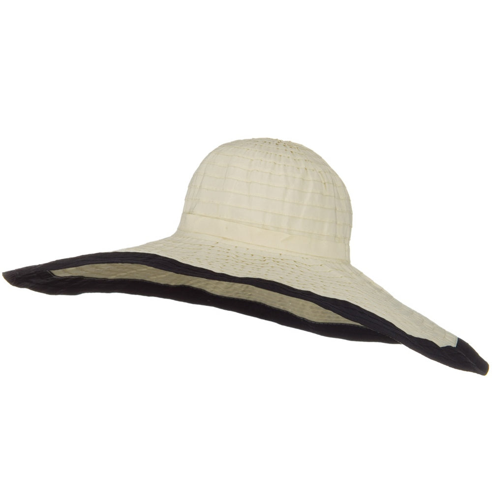 Ribbon 8 Inch Wide Brim Edge Self Tie Hat - Beige Black OSFM