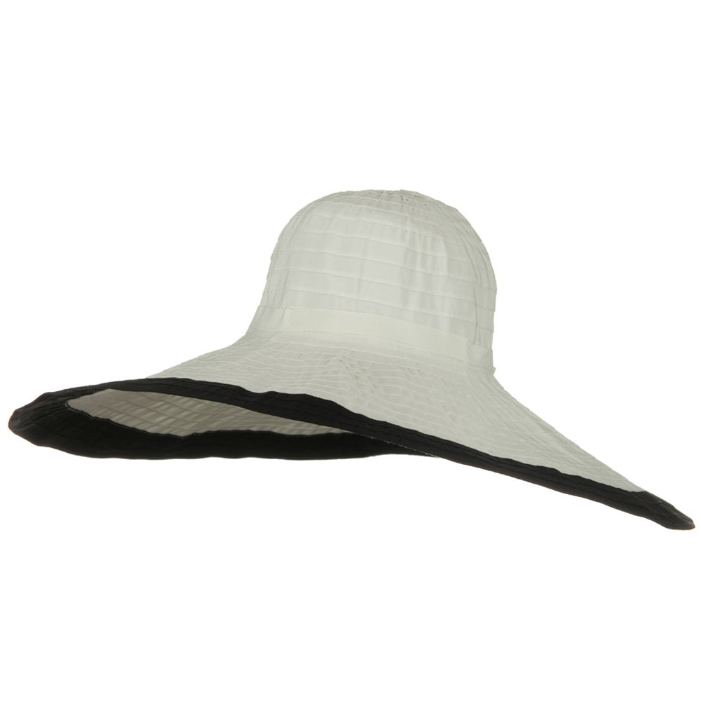 Ribbon 8 Inch Wide Brim Edge Self Tie Hat - White Black OSFM