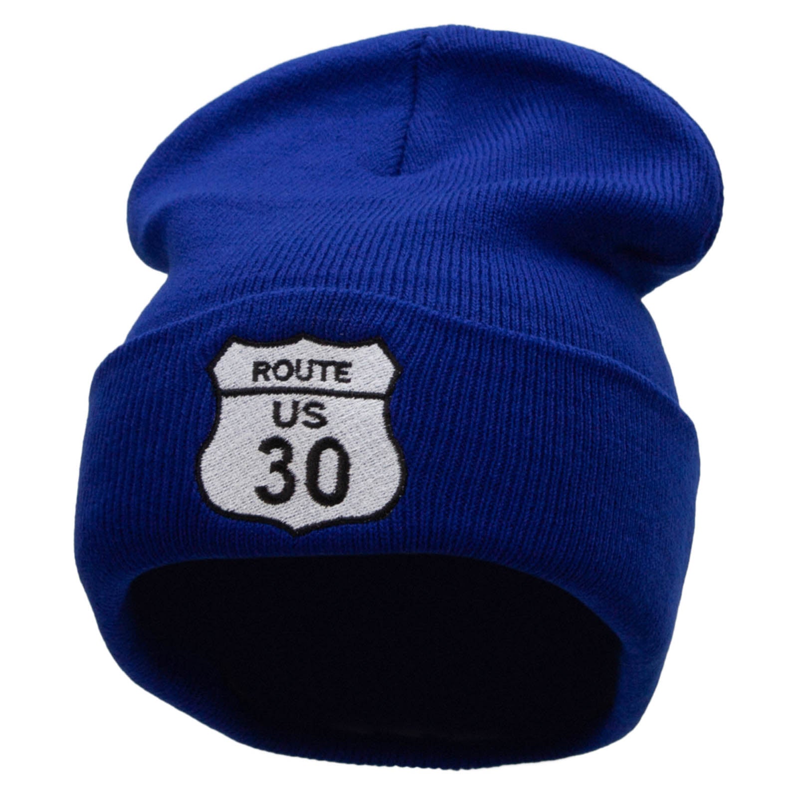 Route US 30 Embroidered 12 Inch Long Knitted Beanie - Royal OSFM