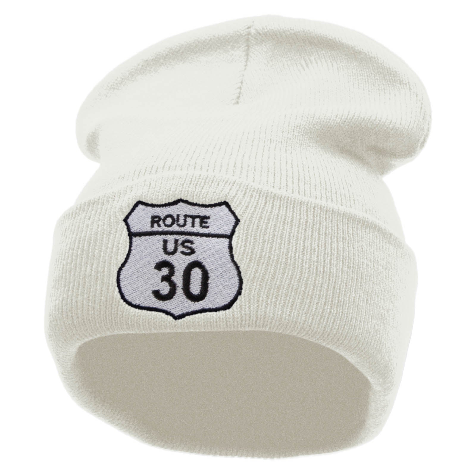 Route US 30 Embroidered 12 Inch Long Knitted Beanie - White OSFM