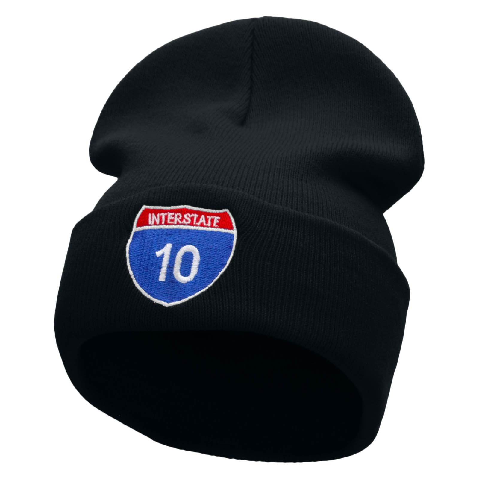 Interstate 10 Sign Embroidered 12 Inch Long Knitted Beanie - Navy OSFM