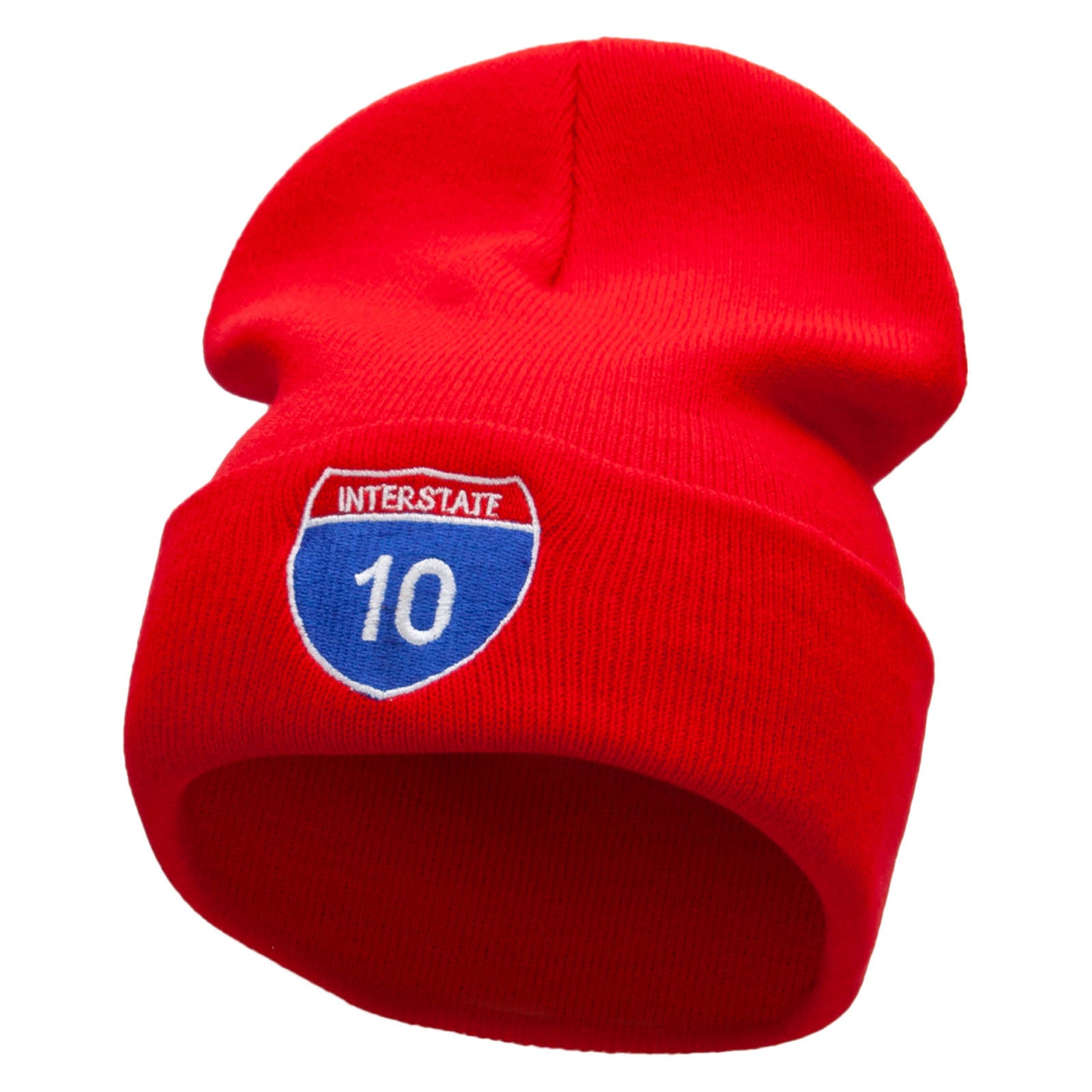 Interstate 10 Sign Embroidered 12 Inch Long Knitted Beanie - Red OSFM