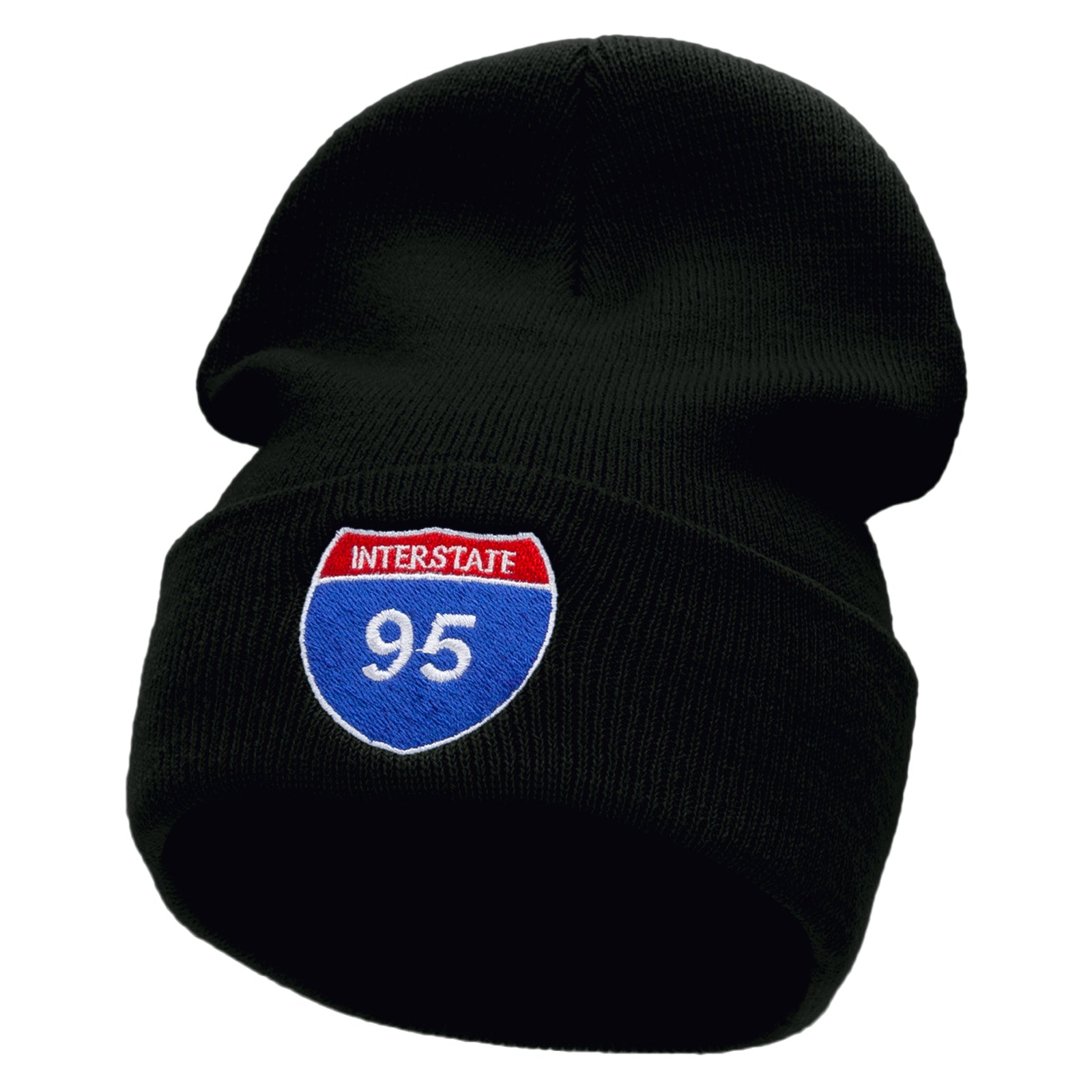 Interstate 95 Sign Embroidered 12 Inch Long Knitted Beanie - Black OSFM