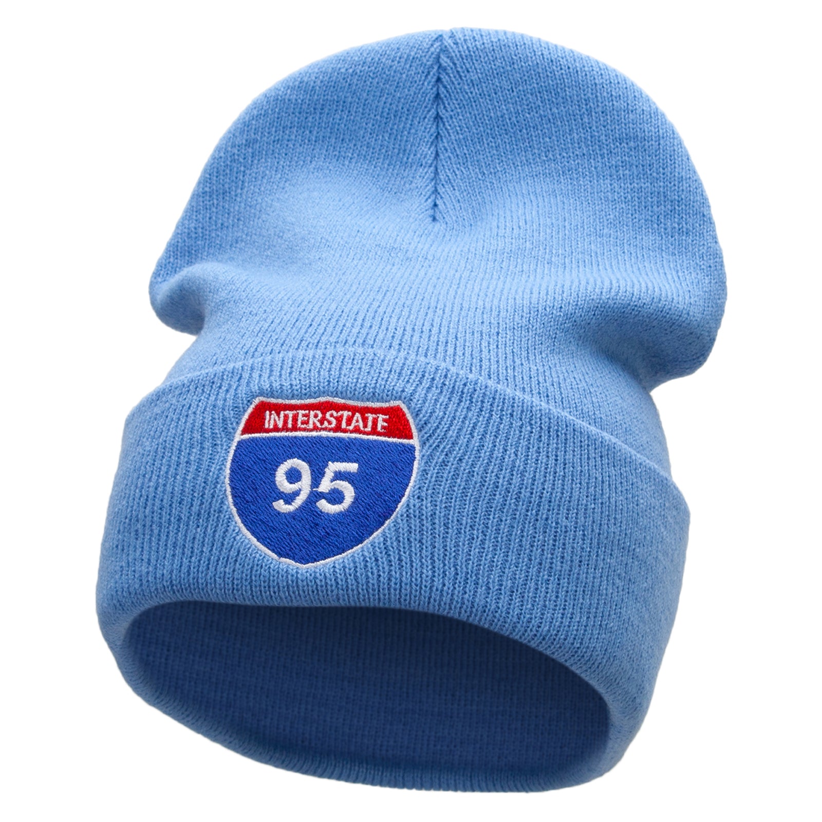 Interstate 95 Sign Embroidered 12 Inch Long Knitted Beanie - Sky Blue OSFM