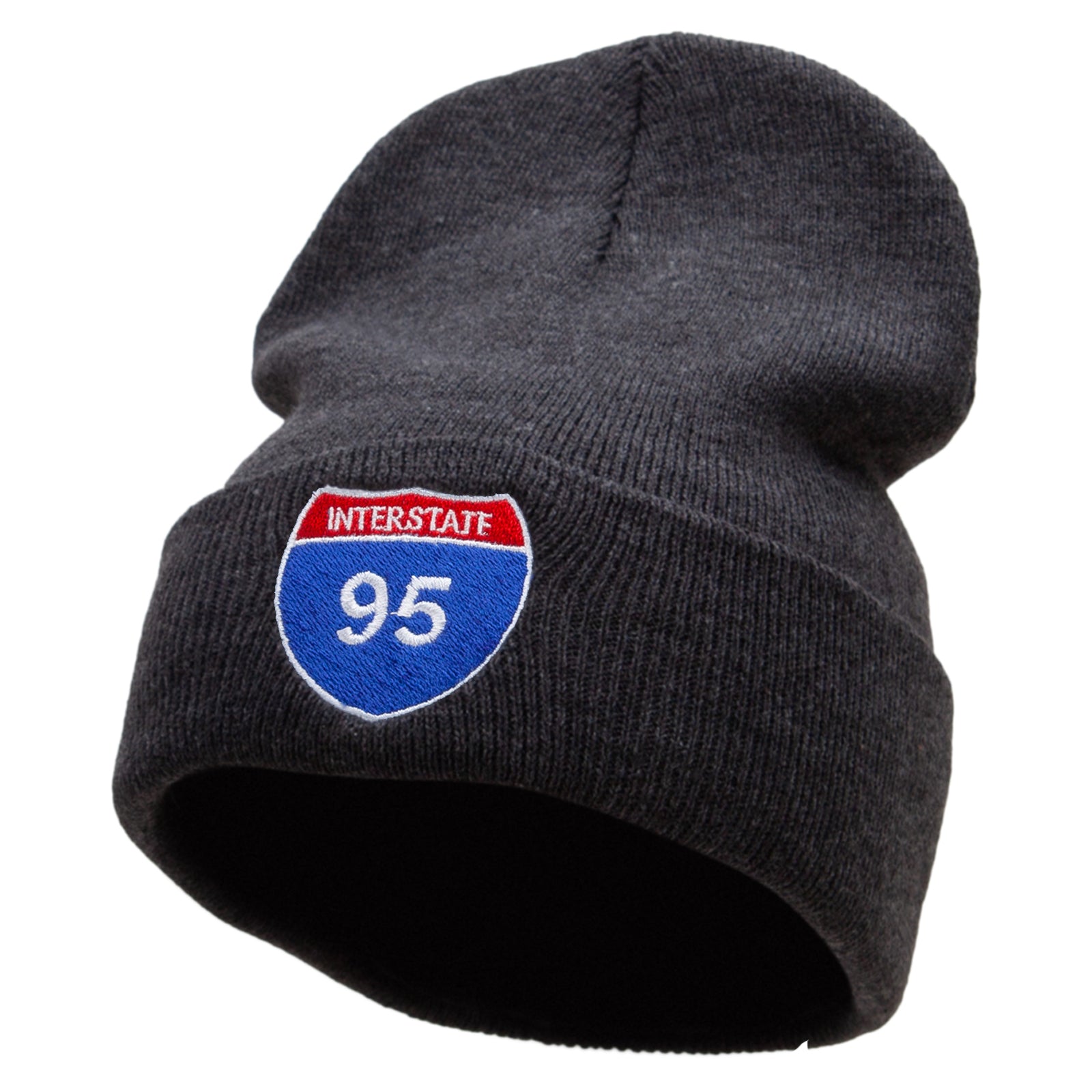 Interstate 95 Sign Embroidered 12 Inch Long Knitted Beanie - Heather Charcoal OSFM
