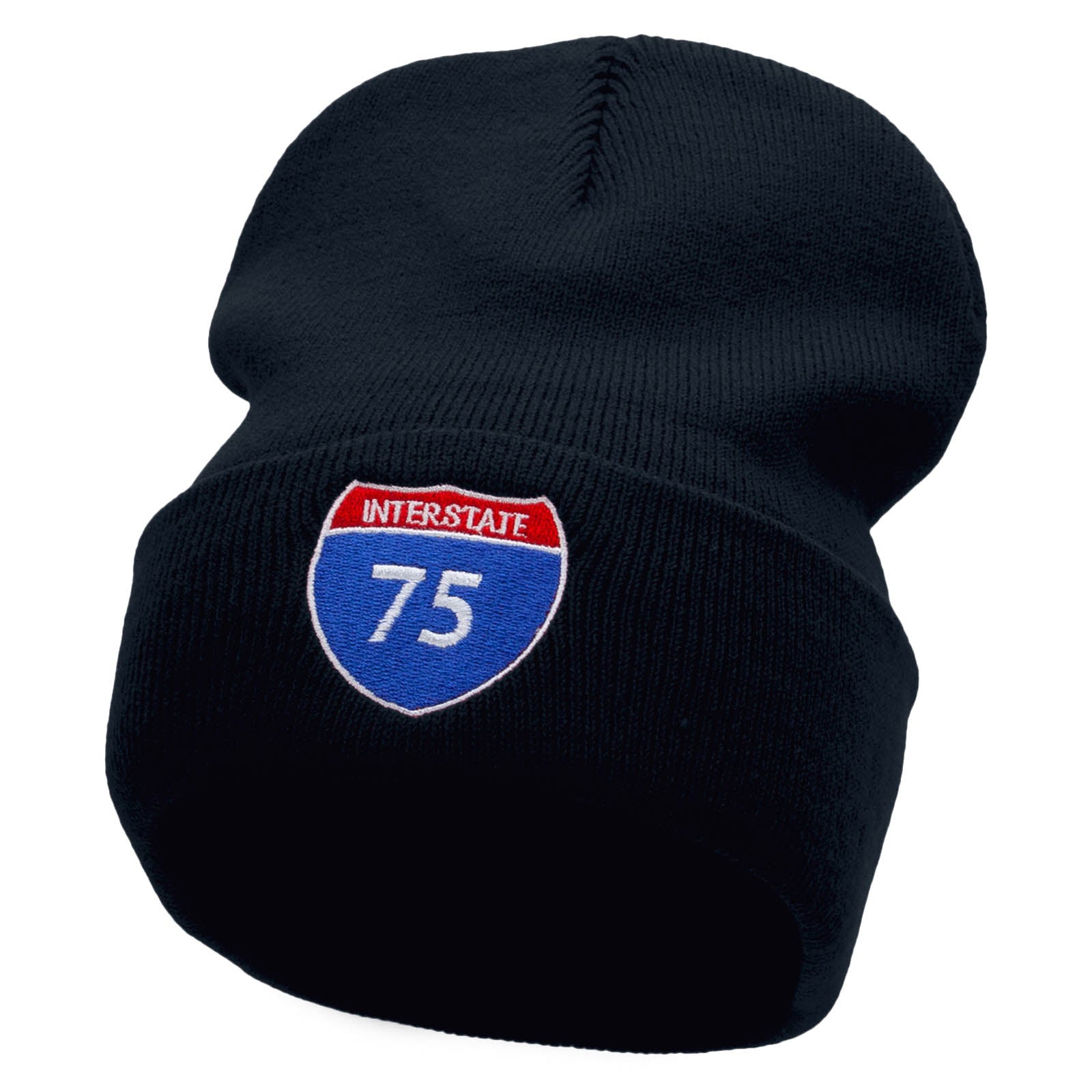 Interstate Highway 75 Sign Embroidered 12 Inch Long Knitted Beanie - Navy OSFM