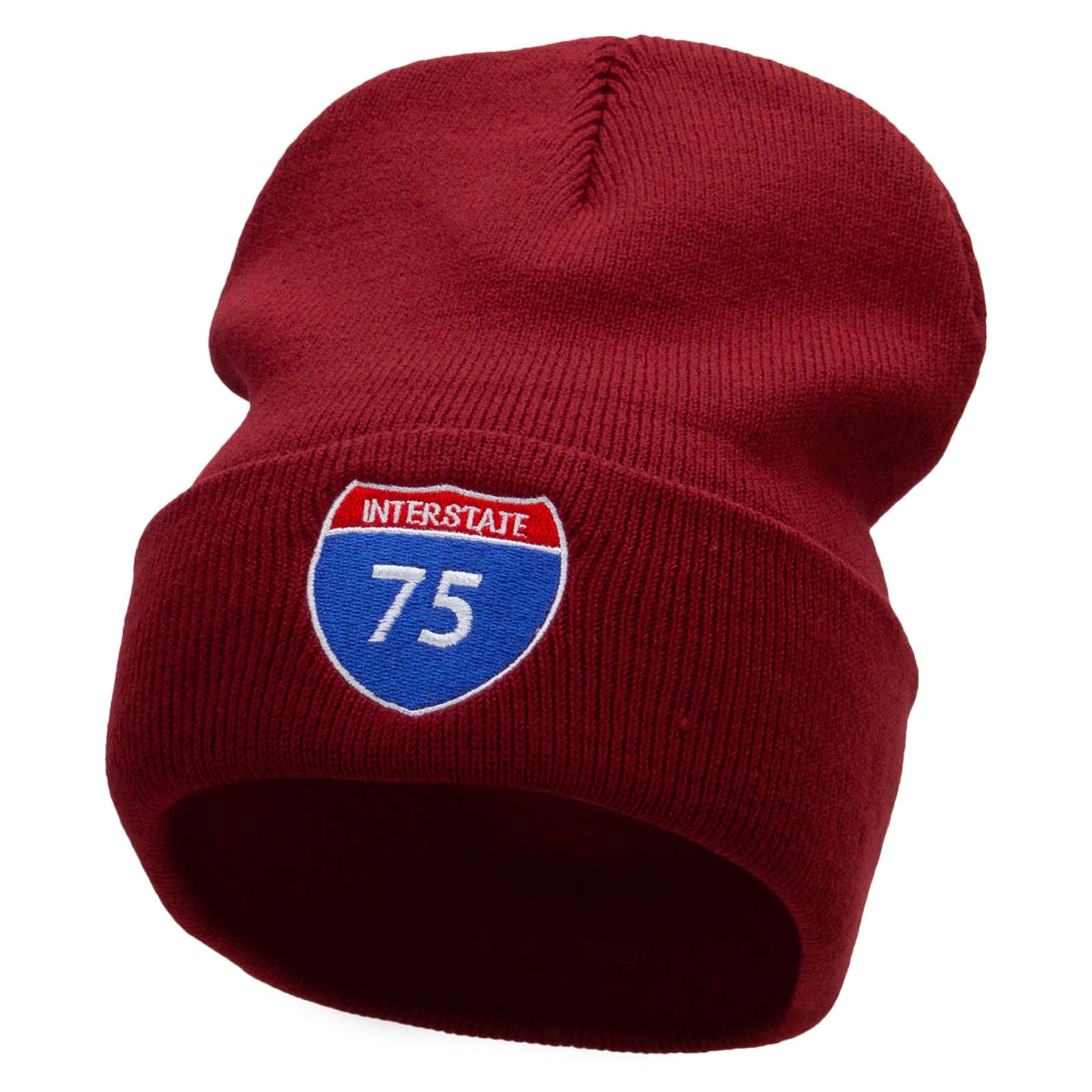Interstate Highway 75 Sign Embroidered 12 Inch Long Knitted Beanie - Maroon OSFM
