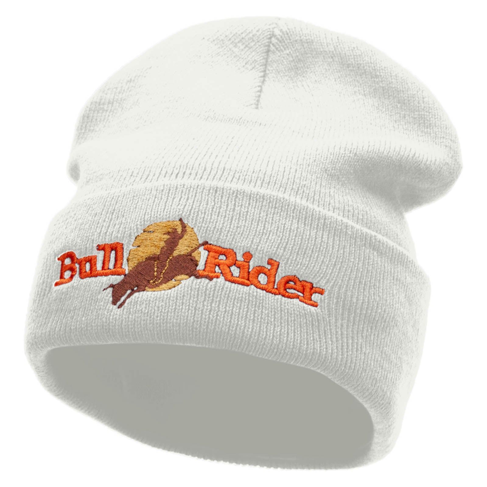 Bull Rider Embroidered 12 Inch Long Knitted Beanie - White OSFM
