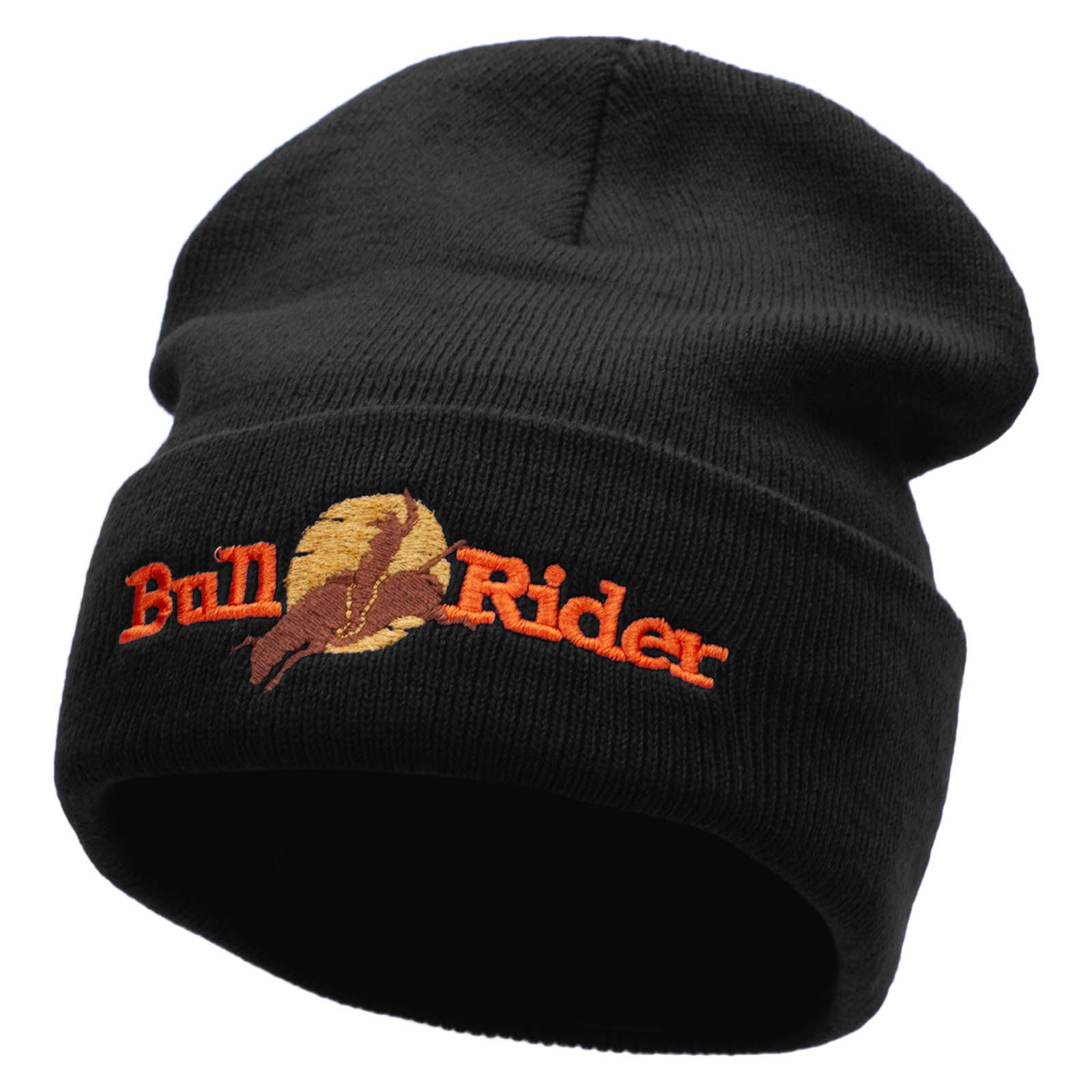 Bull Rider Embroidered 12 Inch Long Knitted Beanie - Black OSFM
