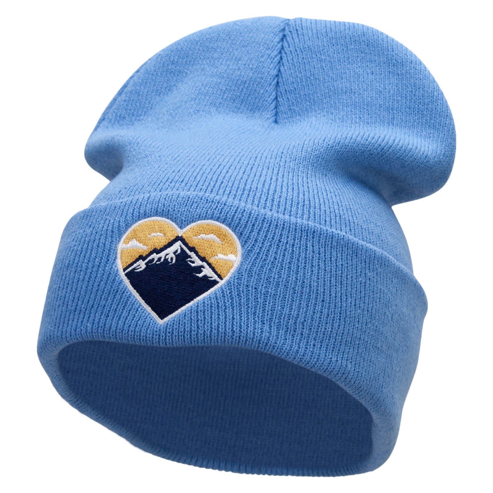 Mountain Heart Embroidered 12 Inch Long Knitted Beanie - Sky Blue OSFM