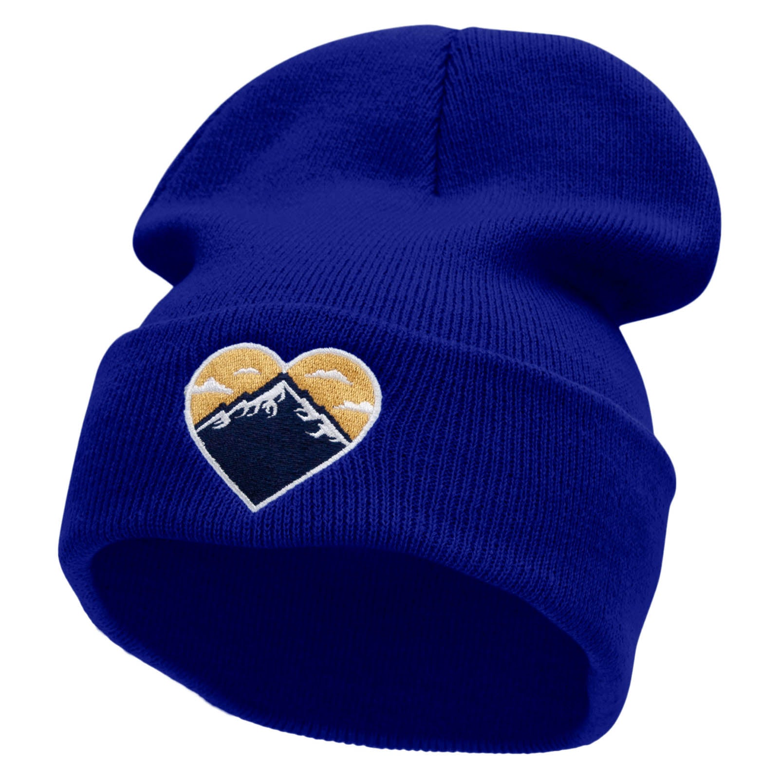 Mountain Heart Embroidered 12 Inch Long Knitted Beanie - Royal OSFM