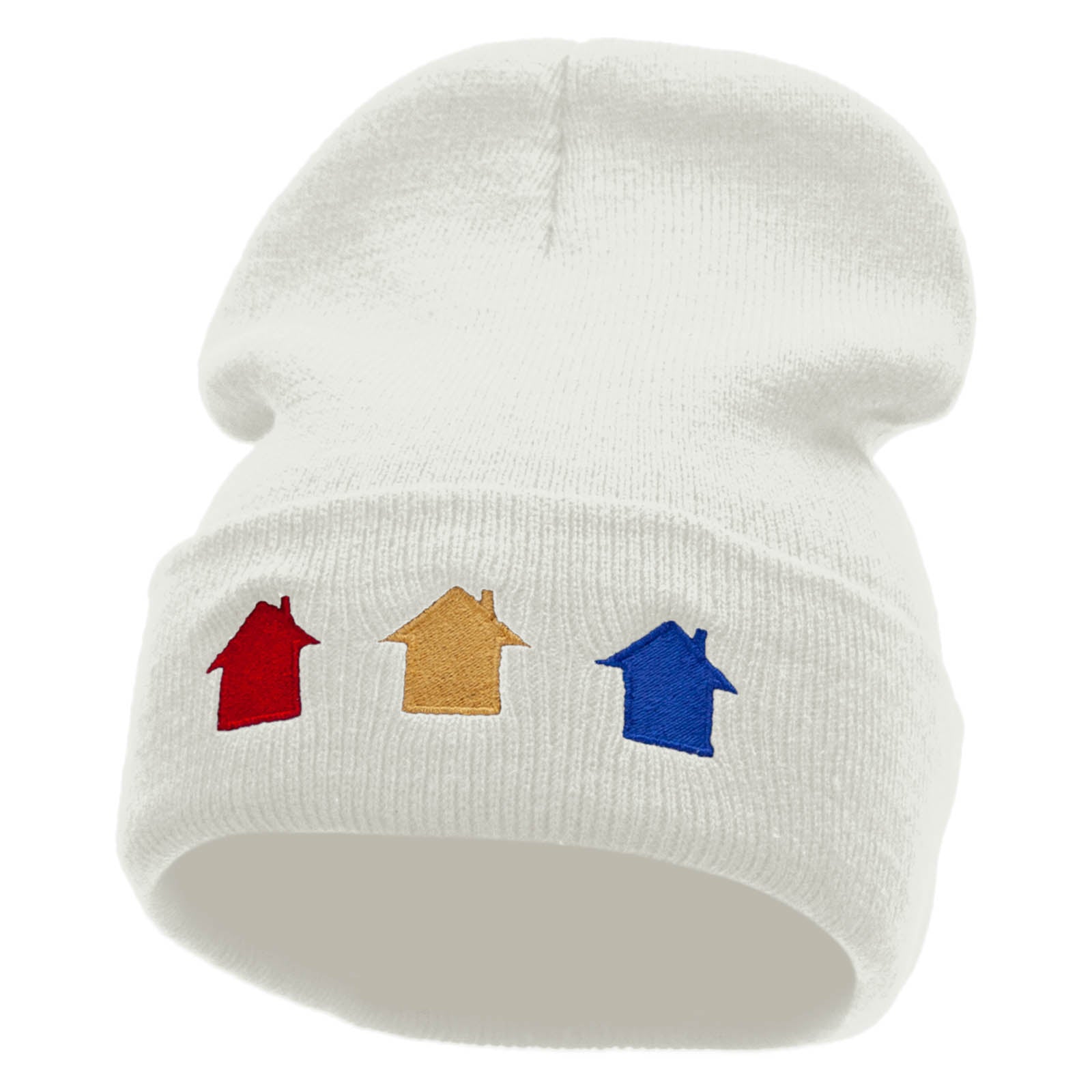 Monopoly Houses Embroidered 12 inch Acrylic Cuffed Long Beanie - White OSFM