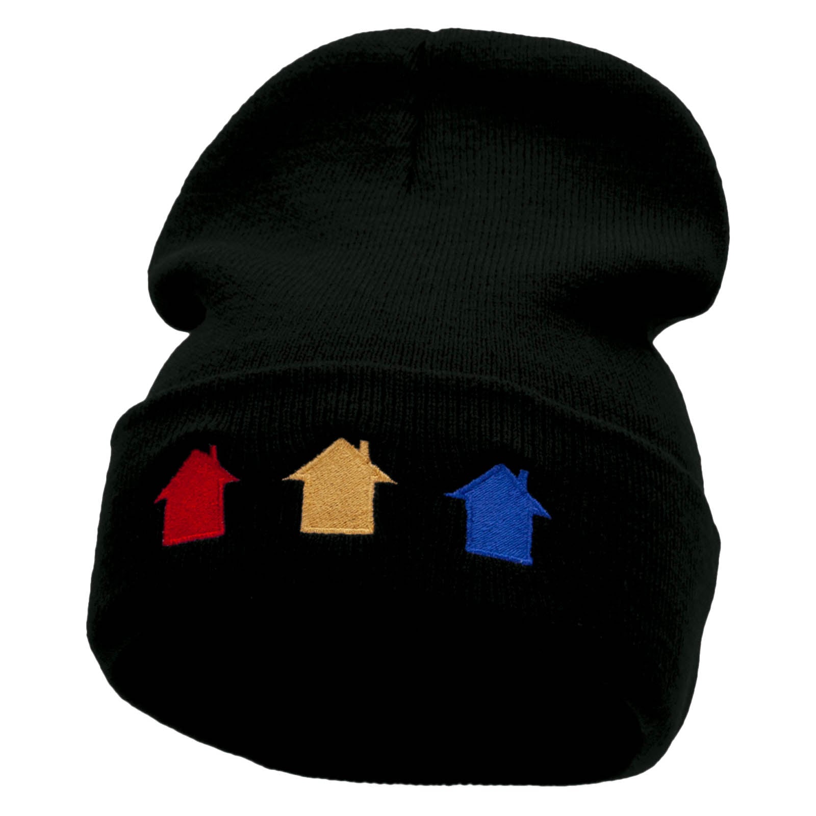 Monopoly Houses Embroidered 12 inch Acrylic Cuffed Long Beanie - Black OSFM