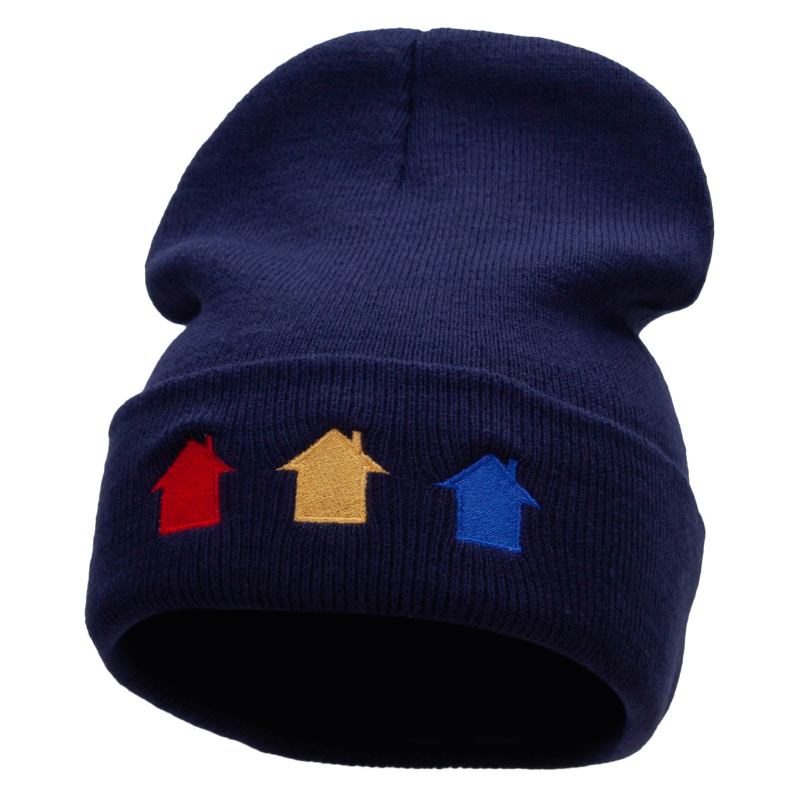 Monopoly Houses Embroidered 12 inch Acrylic Cuffed Long Beanie - Navy OSFM