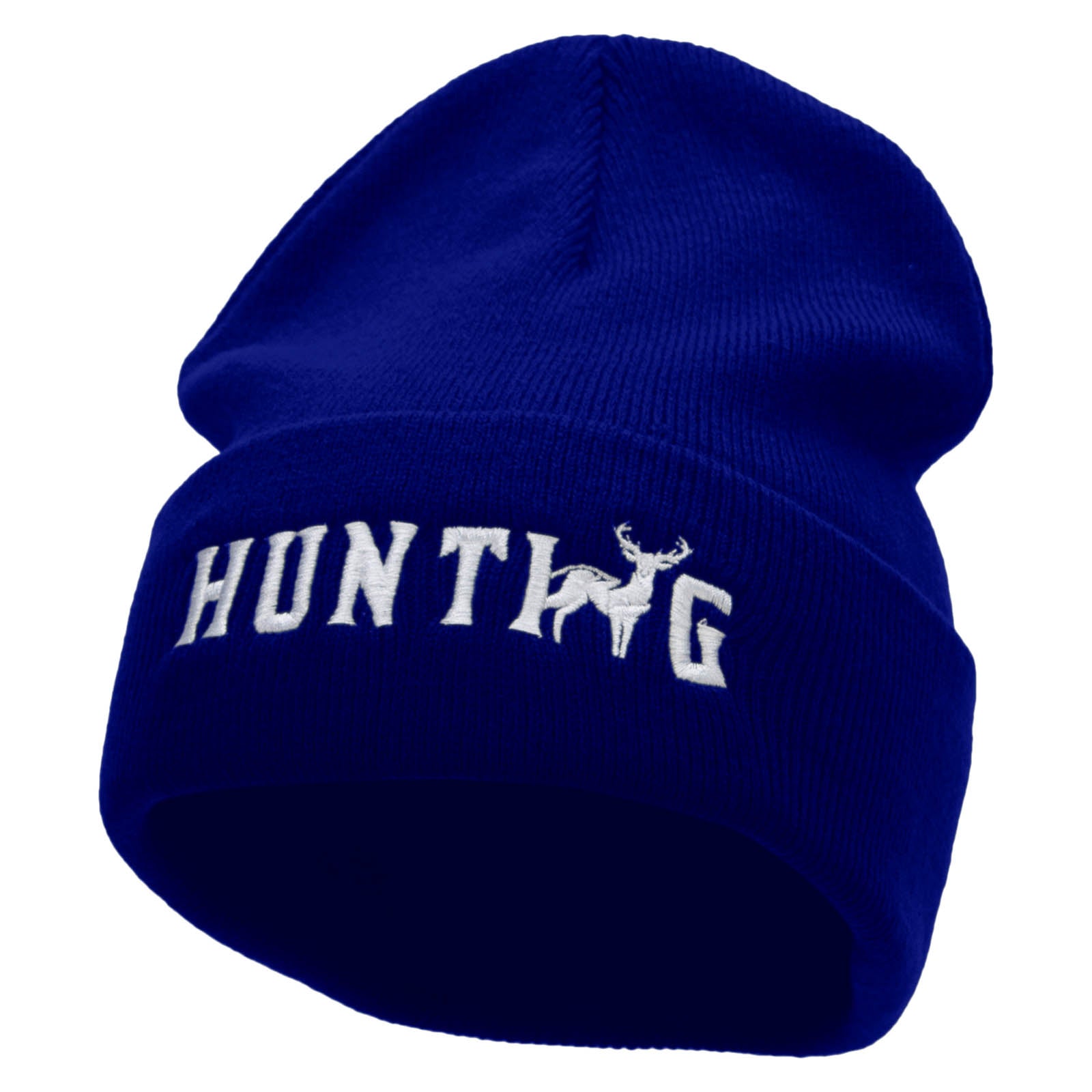 Hunting Deer Embroidered 12 Inch Long Knitted Beanie - Royal OSFM