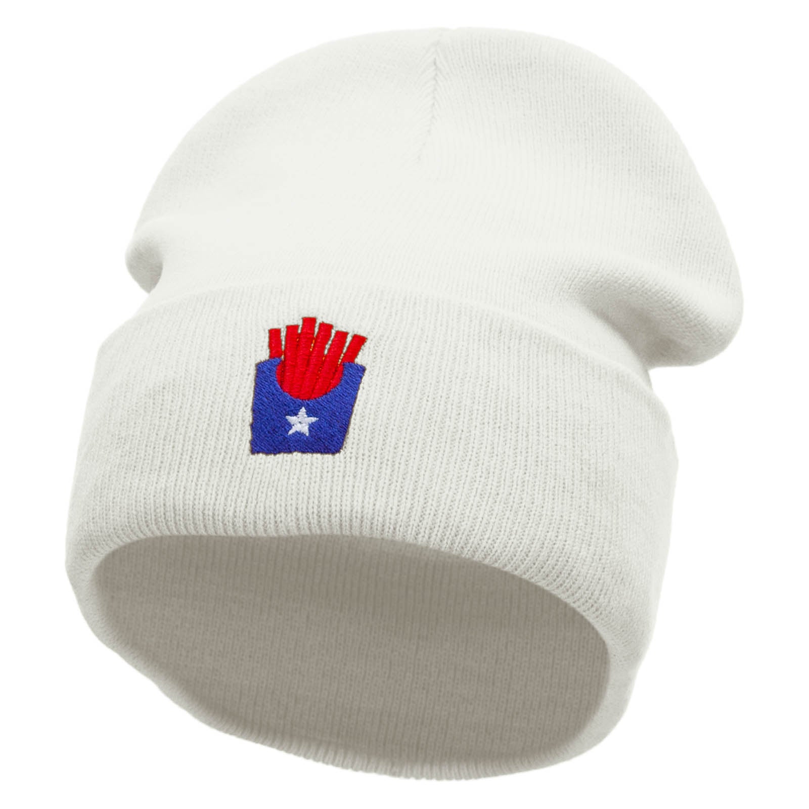 Patriotic Fries Embroidered 12 inch Acrylic Blank Cuff Long Beanie - White OSFM
