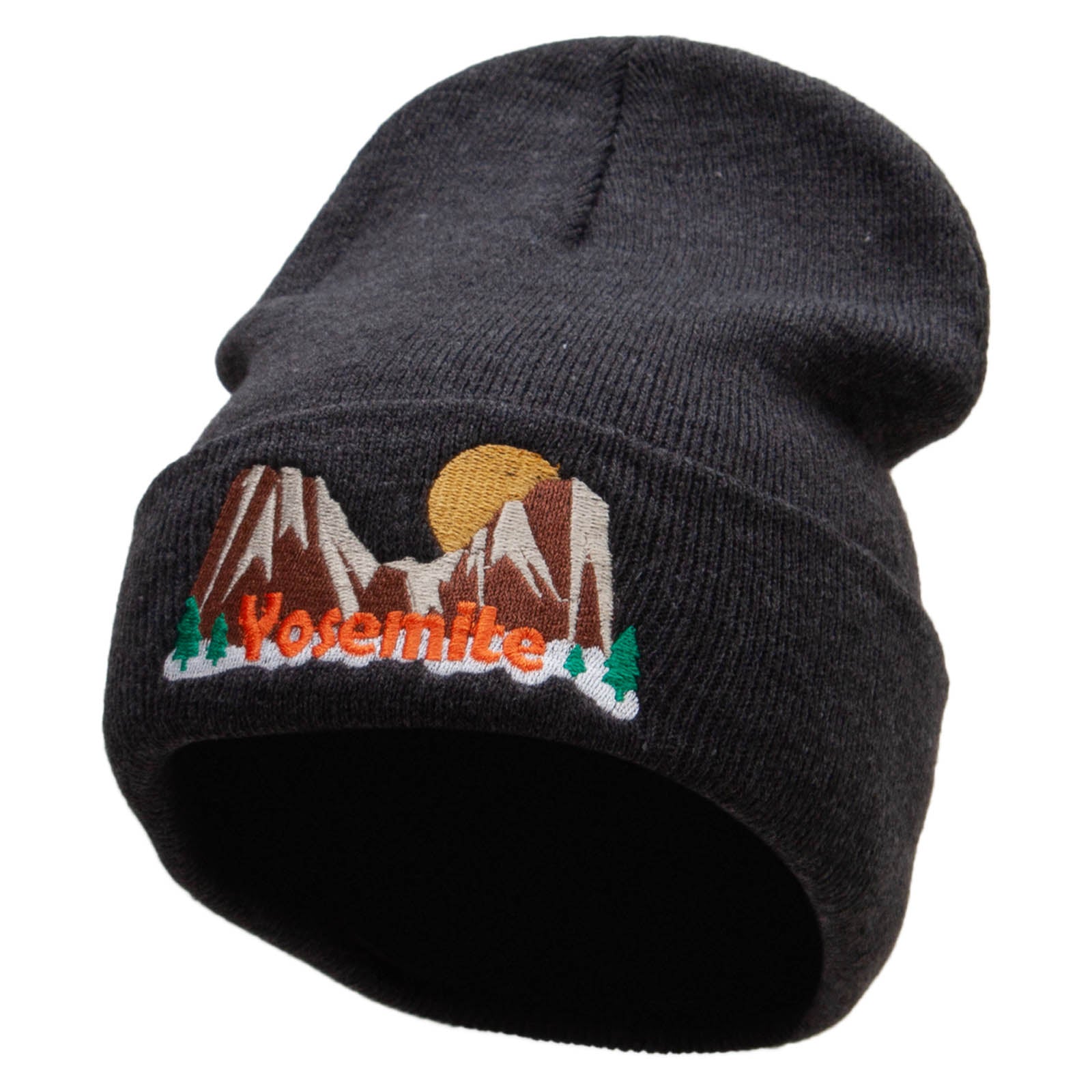 Yosemite Sunrise Embroidered 12 Inch Long Knitted Beanie - Heather Charcoal OSFM
