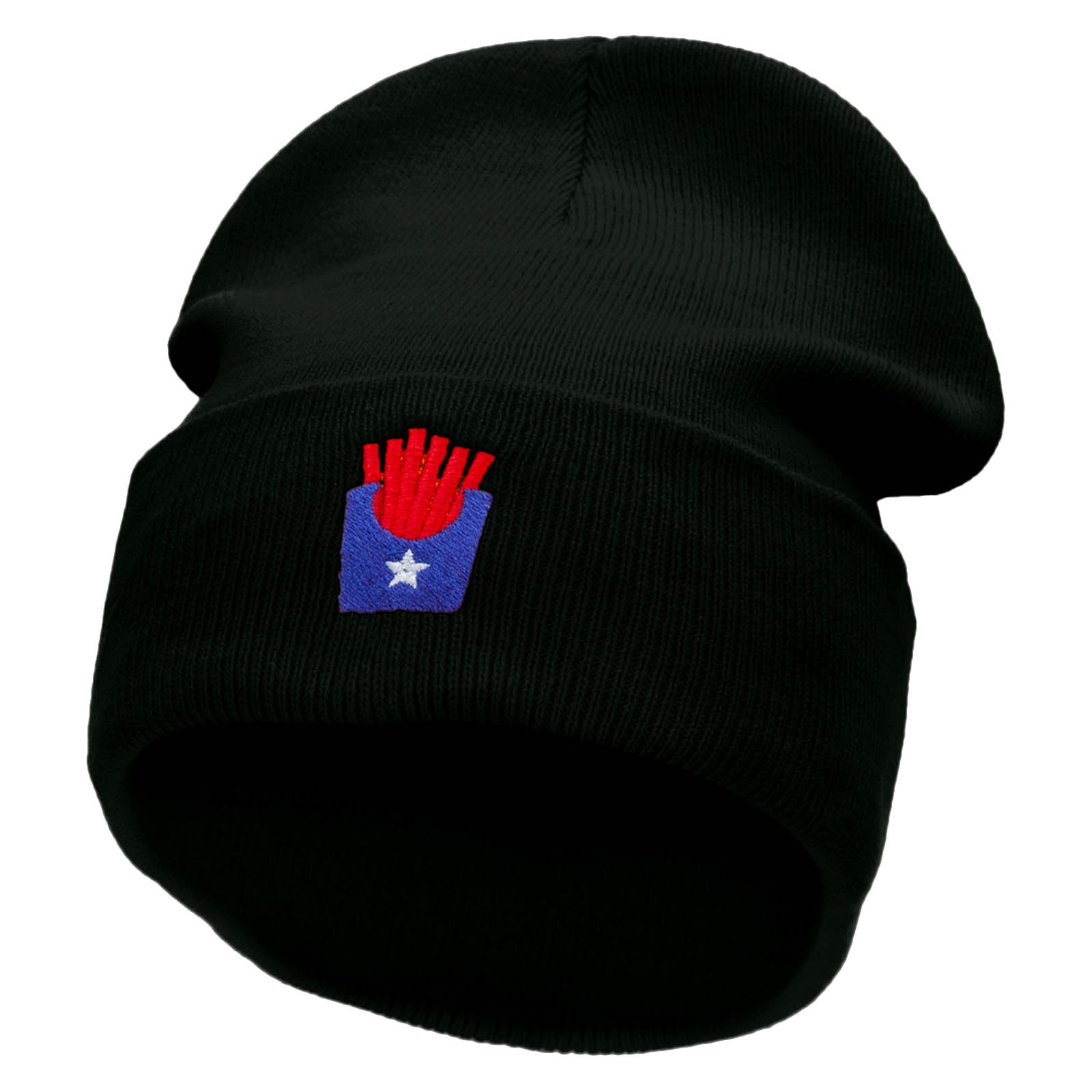 Patriotic Fries Embroidered 12 inch Acrylic Blank Cuff Long Beanie - Black OSFM