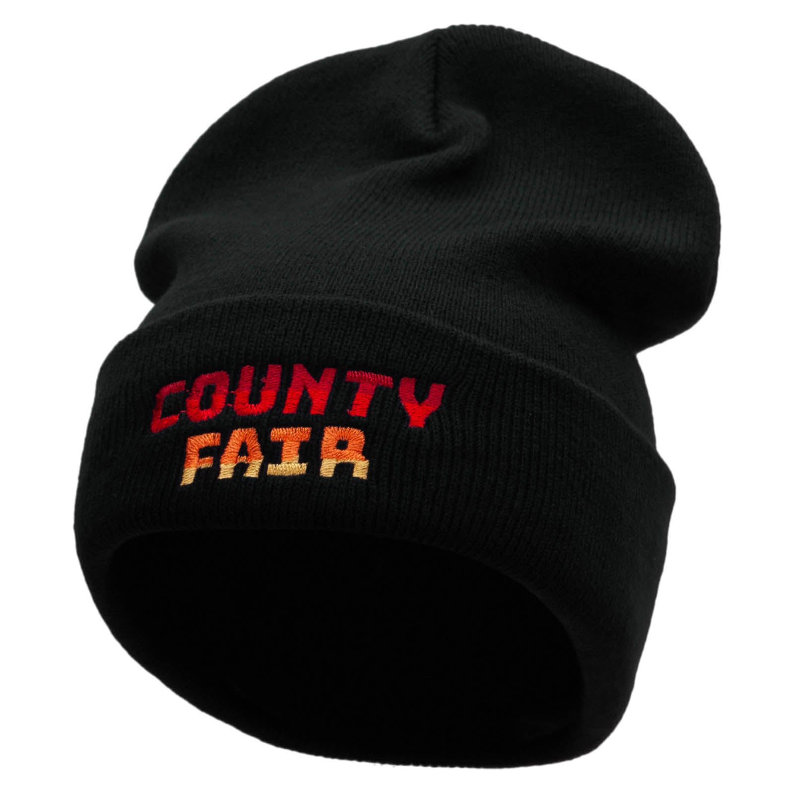 County Fair Embroidered 12 Inch Long Knitted Beanie - Black OSFM