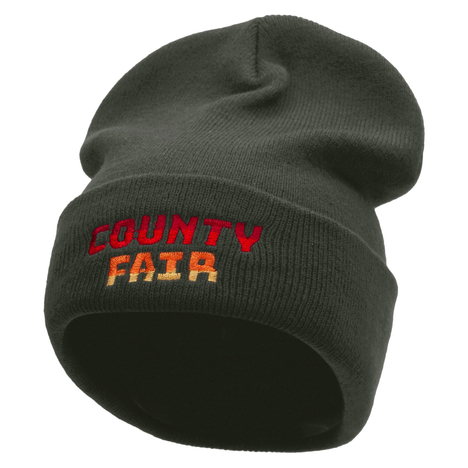 County Fair Embroidered 12 Inch Long Knitted Beanie - Dk Grey OSFM