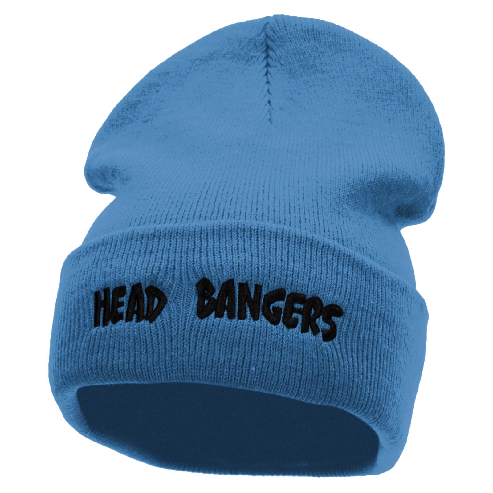 Head Bangers Embroidered 12 Inch Long Knitted Beanie - Sky Blue OSFM