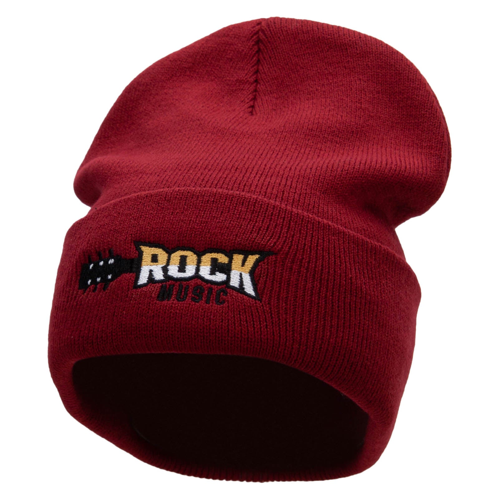Classic Rock Embroidered 12 Inch Long Knitted Beanie - Maroon OSFM