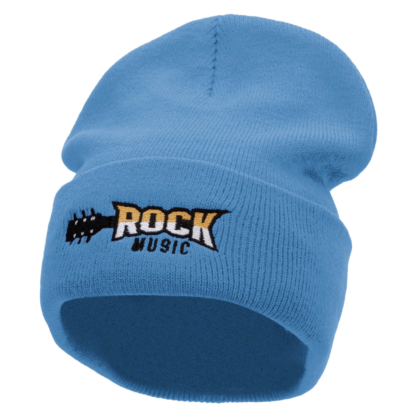 Classic Rock Embroidered 12 Inch Long Knitted Beanie - Sky Blue OSFM
