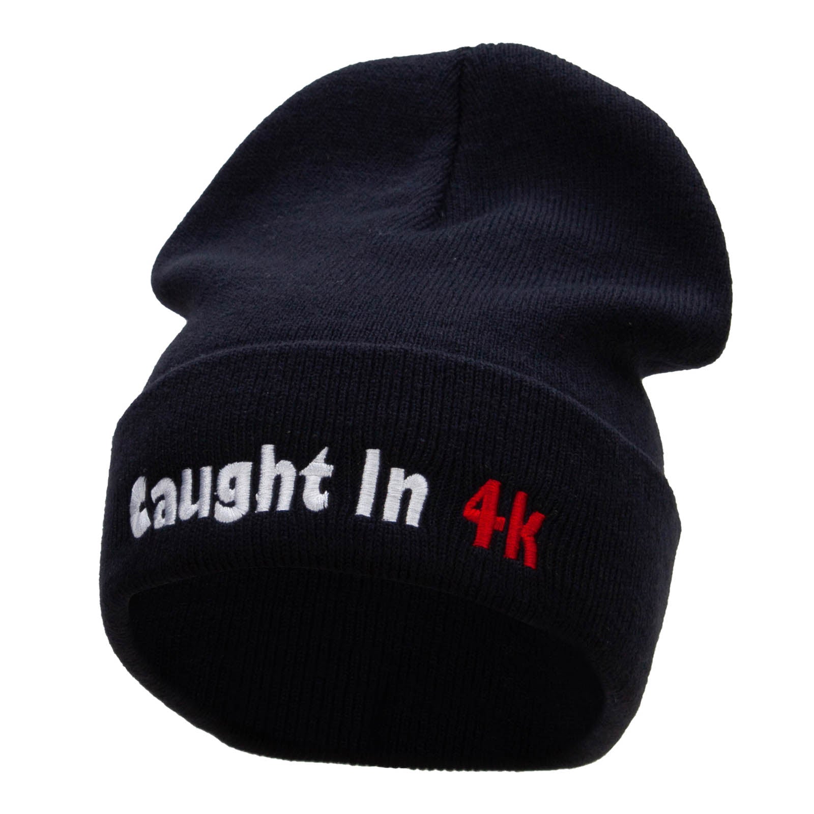 Caught in 4k Embroidered 12 Inch Long Knitted Beanie - Black OSFM