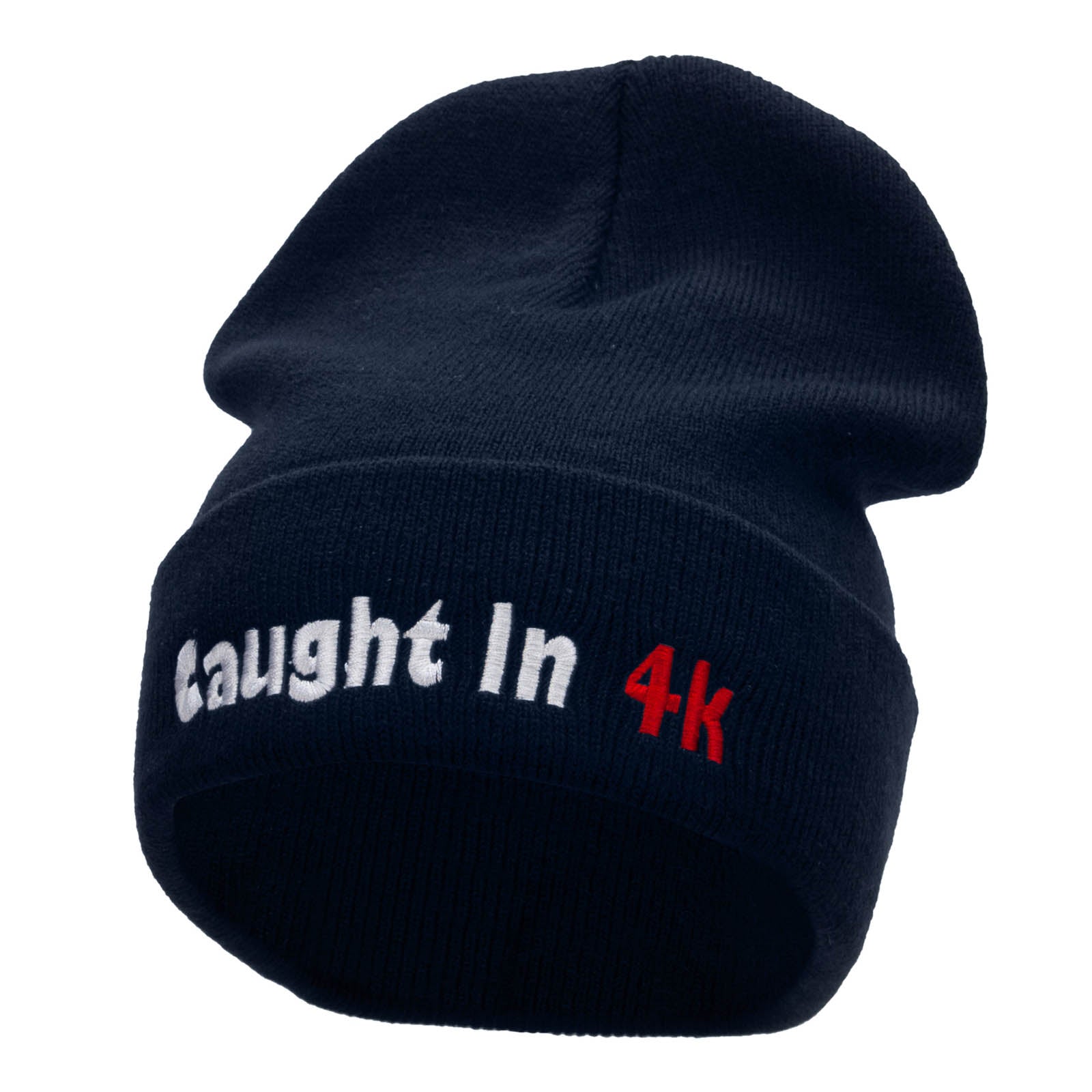 Caught in 4k Embroidered 12 Inch Long Knitted Beanie - Navy OSFM