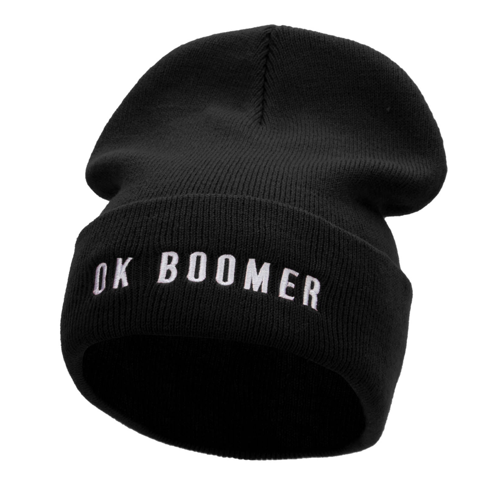 OK BOOMER Embroidered 12 Inch Long Knitted Beanie - Black OSFM