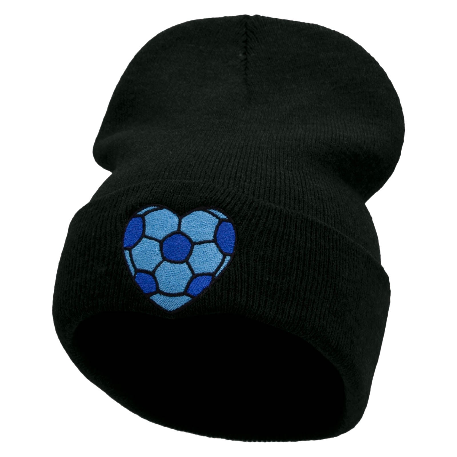 Soccer Heart Embroidered 12 Inch Long Knitted Beanie - Black OSFM