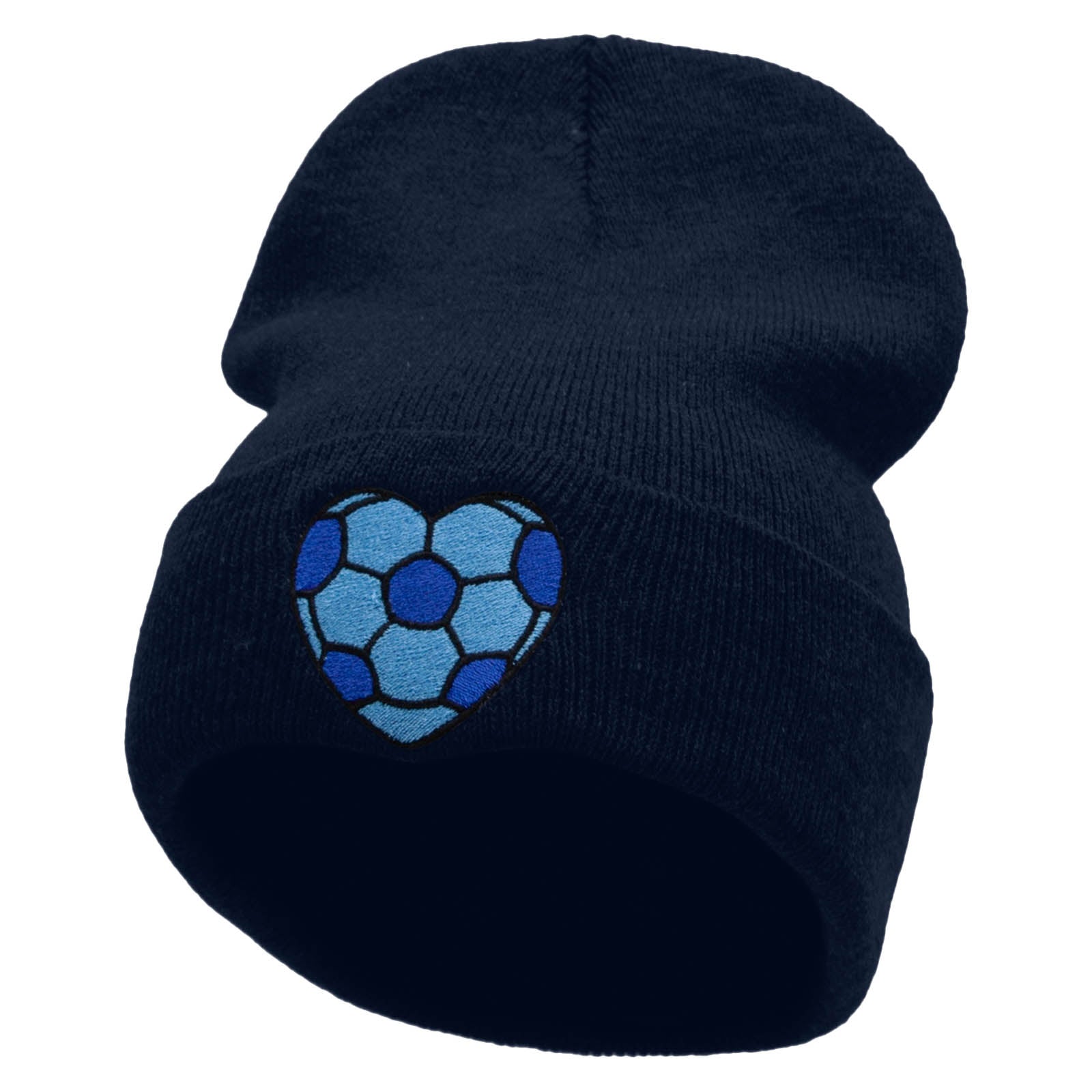 Soccer Heart Embroidered 12 Inch Long Knitted Beanie - Navy OSFM