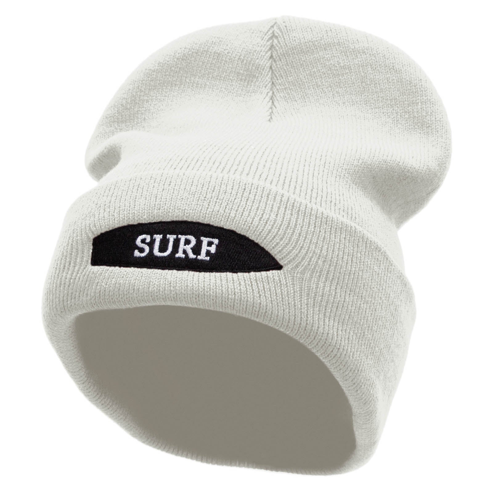 Surfboard Embroidered 12 Inch Long Knitted Beanie - White OSFM