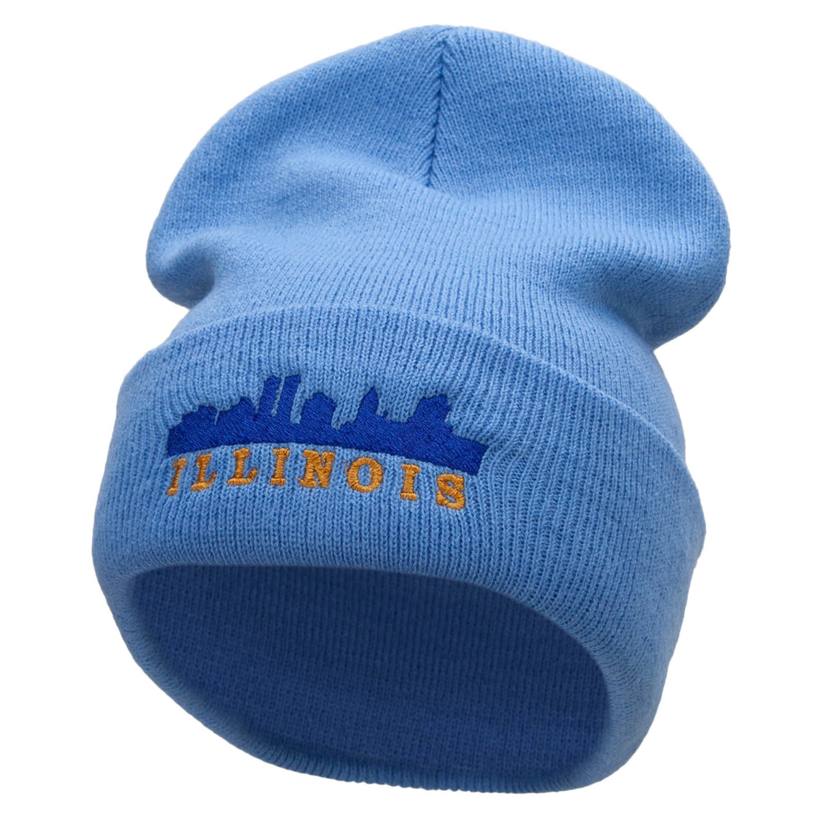 Illinois Skyline Embroidered 12 Inch Long Knitted Beanie - Sky Blue OSFM