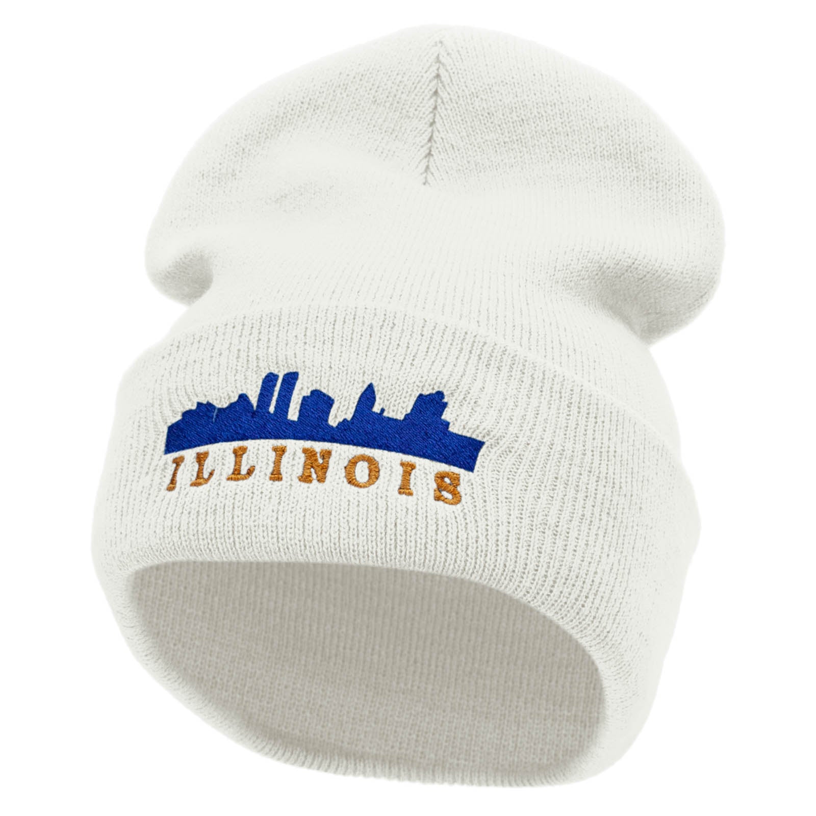 Illinois Skyline Embroidered 12 Inch Long Knitted Beanie - White OSFM