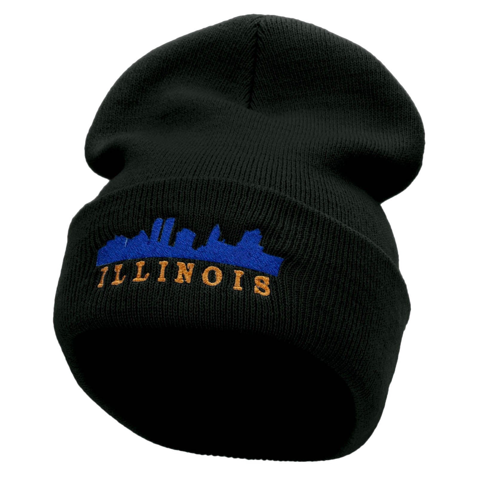 Illinois Skyline Embroidered 12 Inch Long Knitted Beanie - Black OSFM