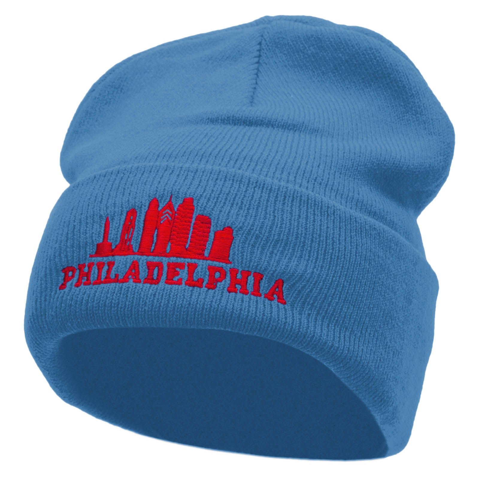 Philadelphia Embroidered 12 Inch Long Knitted Beanie - Sky Blue OSFM