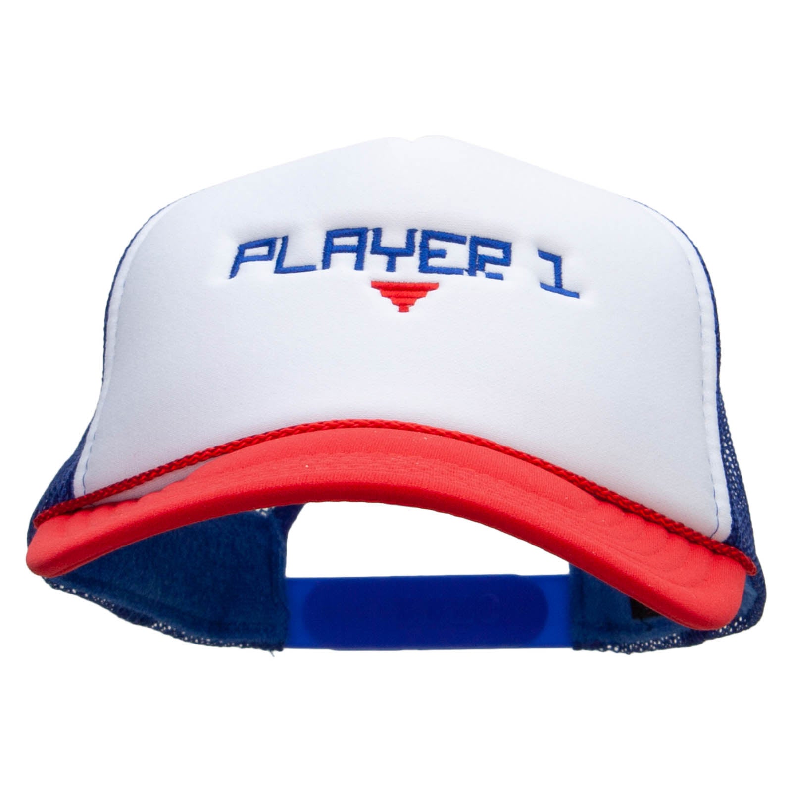 Player 1 Embroidered Foam Panel Mesh Snapback - White Royal OSFM