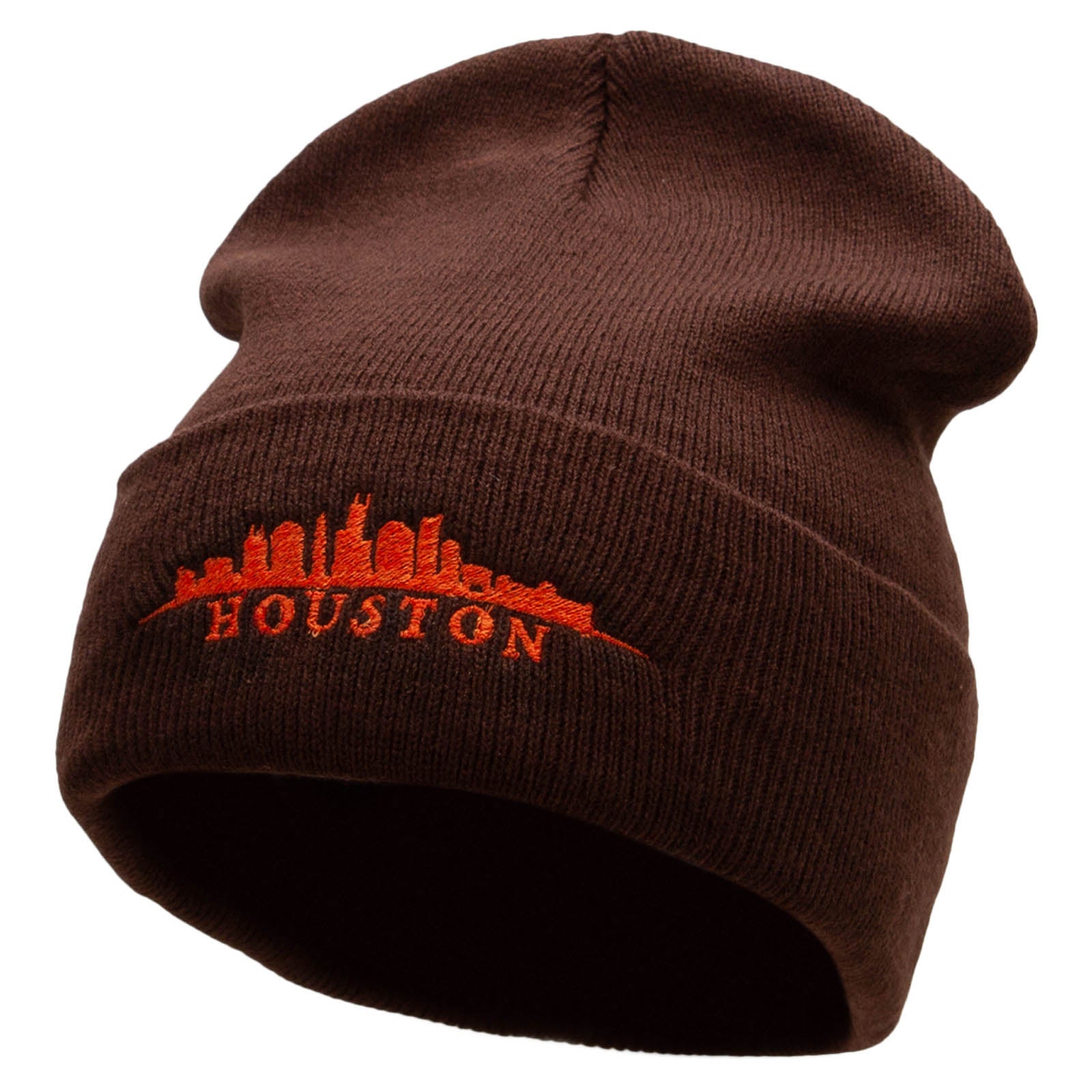 Houston Skyline Embroidered 12 inch Acrylic Blank Cuff Long Beanie - Brown OSFM